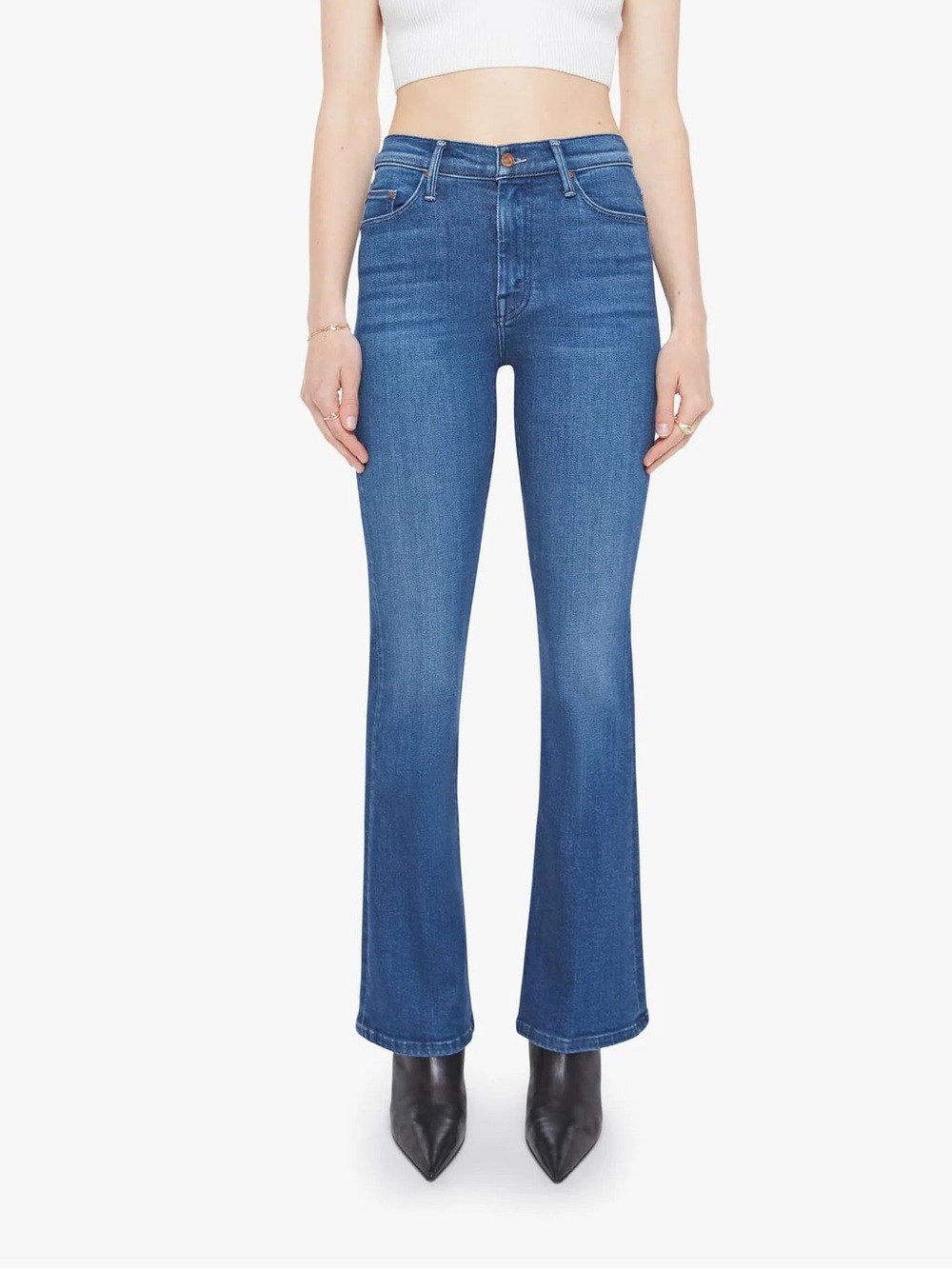 MOTHER The Weekender Mid Rise Flare Jeans Nip It In The Butt Denim Women’s 25